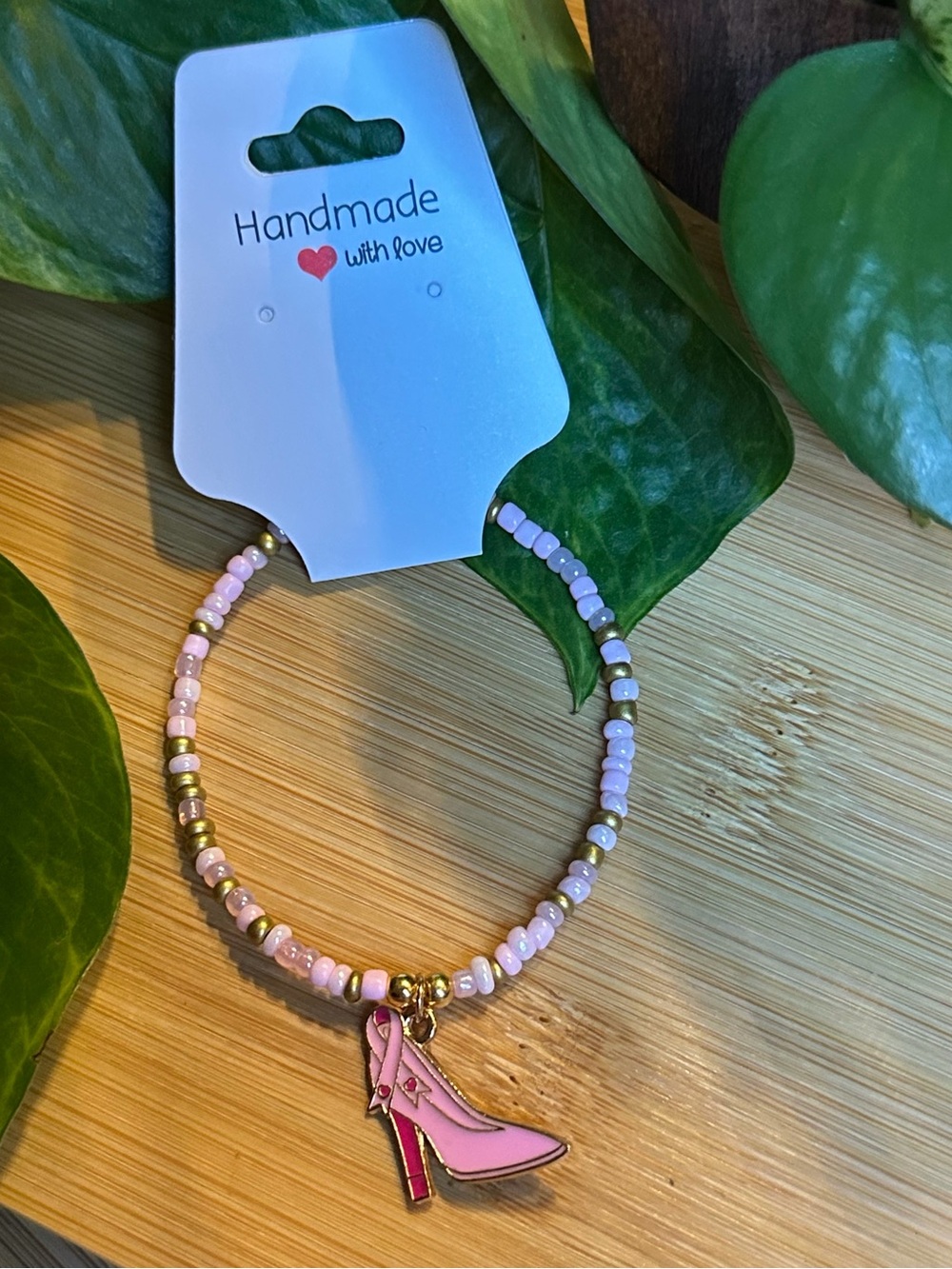 🎀 Breast Cancer Awareness Stretchy Beaded Bracelet | Handmade | Dangle Charm 🎀